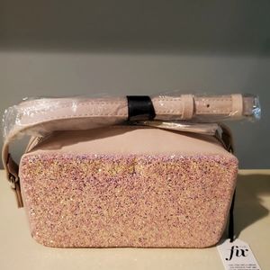 The Fix blush pink w/ irredescent glitter crossbody purse/bag. Adjustable strap.